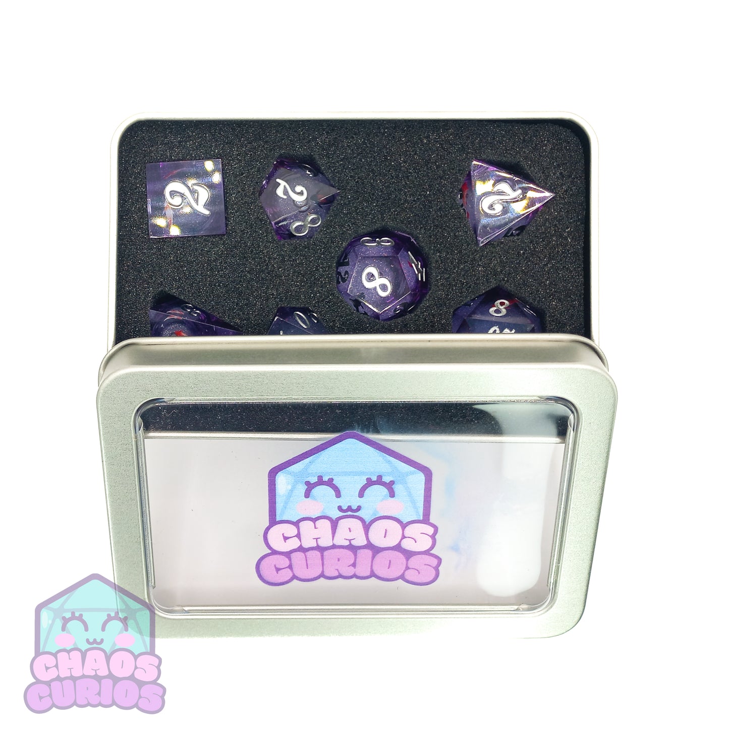 Glitter Koi Fish 7-piece Liquid Core Sharp Edged Resin Dice Set