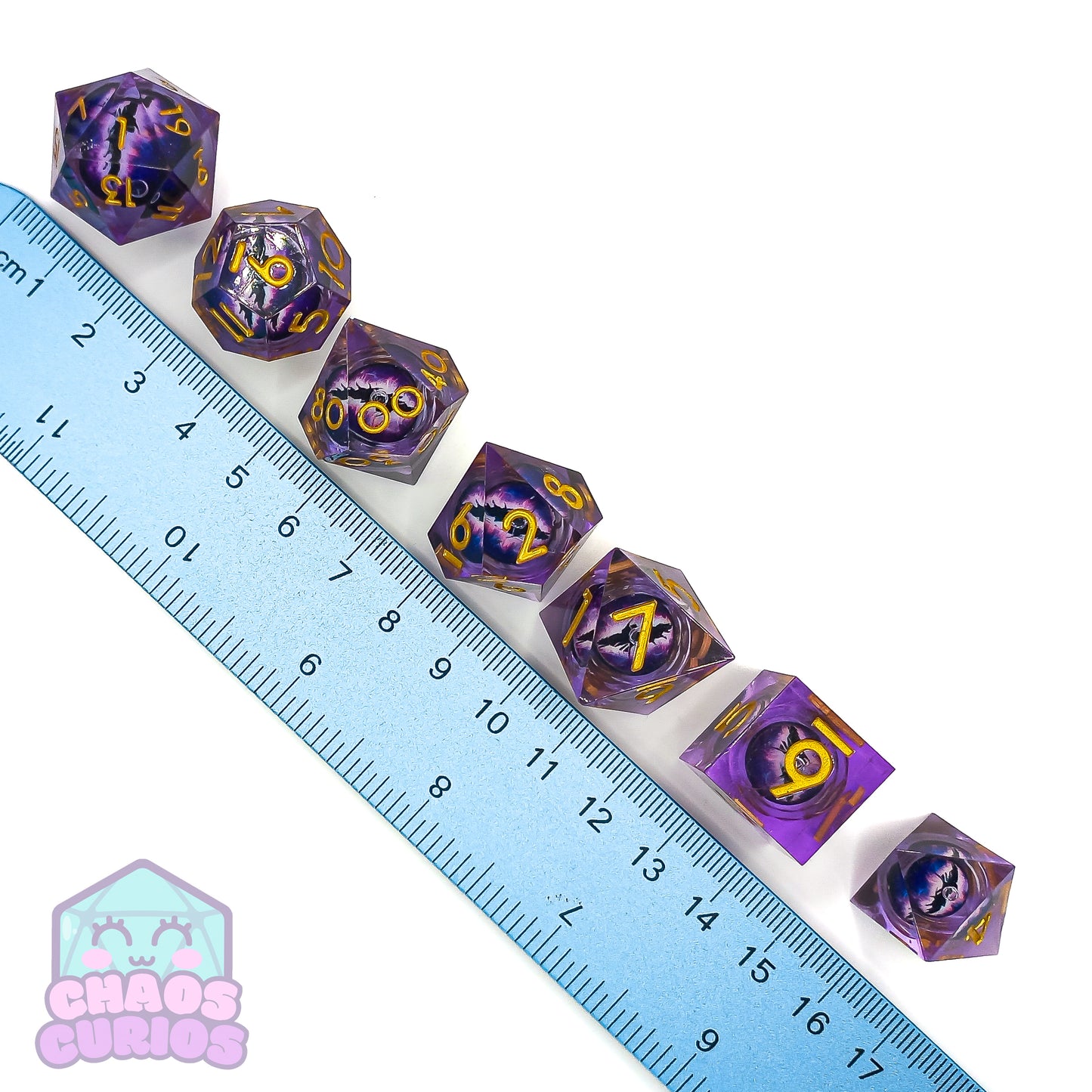 Rolling Purple Monster Dragon Eyes 7-piece Liquid Core Sharp Edged Resin Dice Set