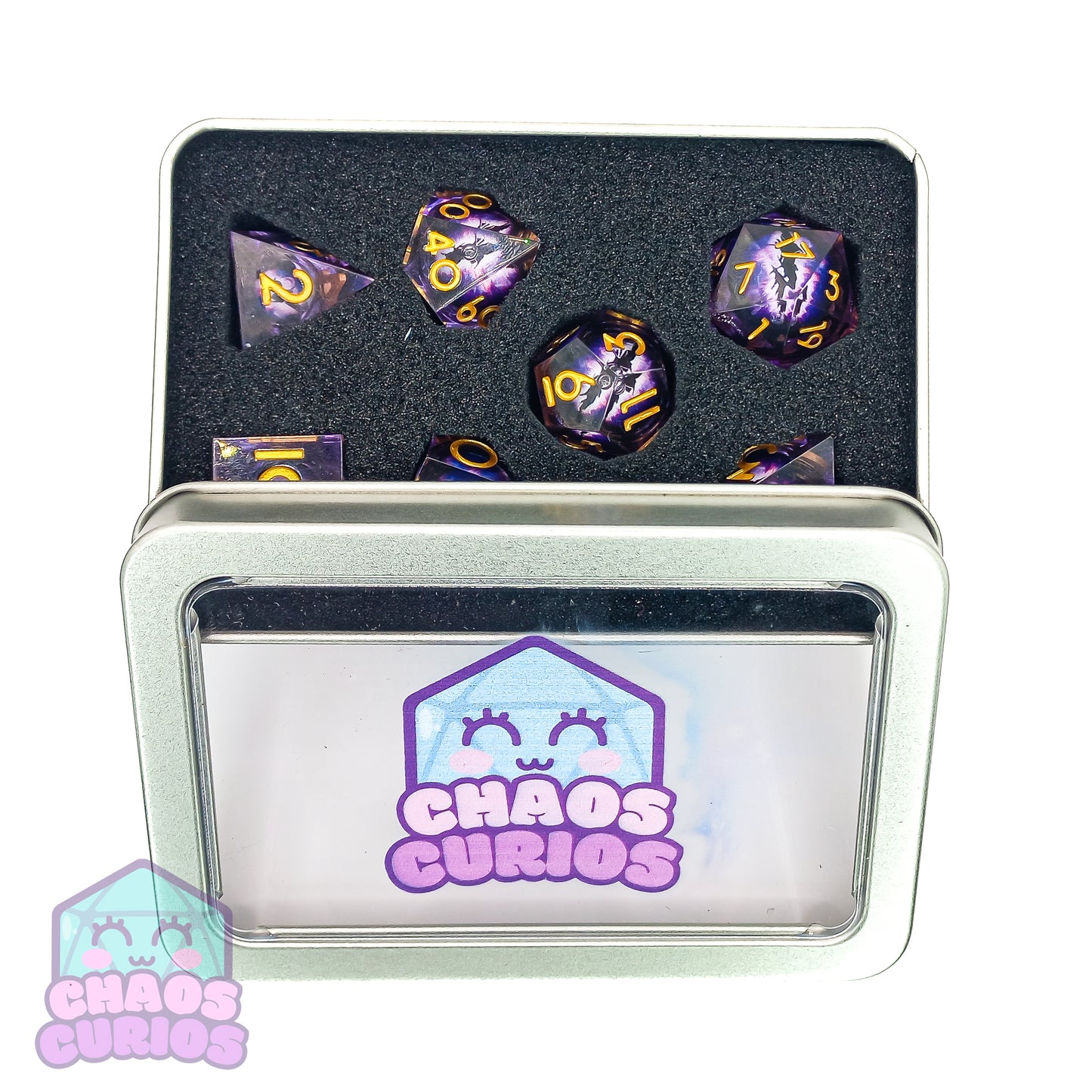 Rolling Purple Monster Dragon Eyes 7-piece Liquid Core Sharp Edged Resin Dice Set