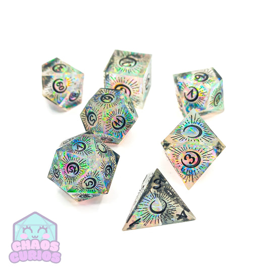 Holographic Mystical Moon 7-piece Sharp Edged Resin Dice Set