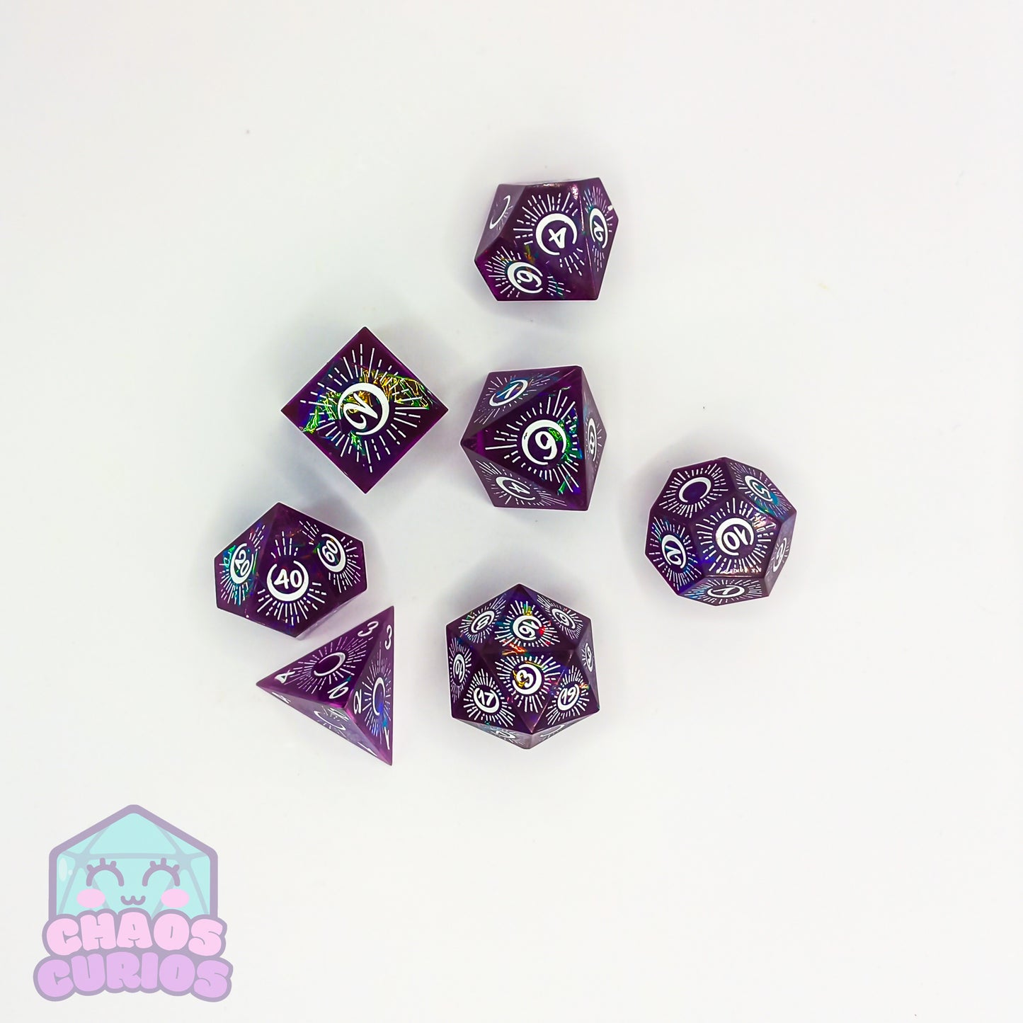 Purple Mystical Moon 7-piece Sharp Edged Resin Dice Set