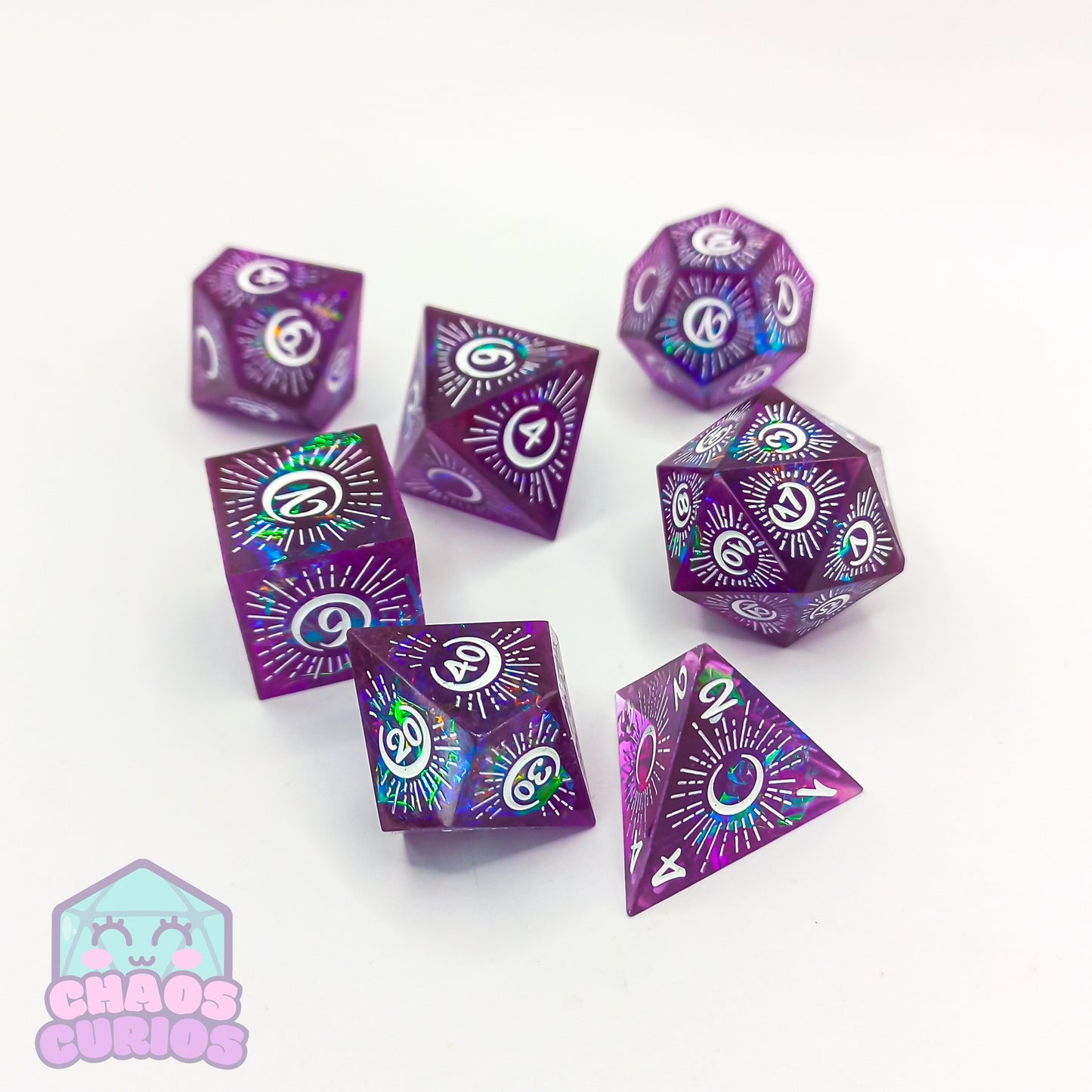 Purple Mystical Moon 7-piece Sharp Edged Resin Dice Set