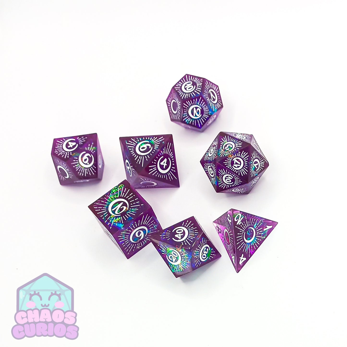 Purple Mystical Moon 7-piece Sharp Edged Resin Dice Set