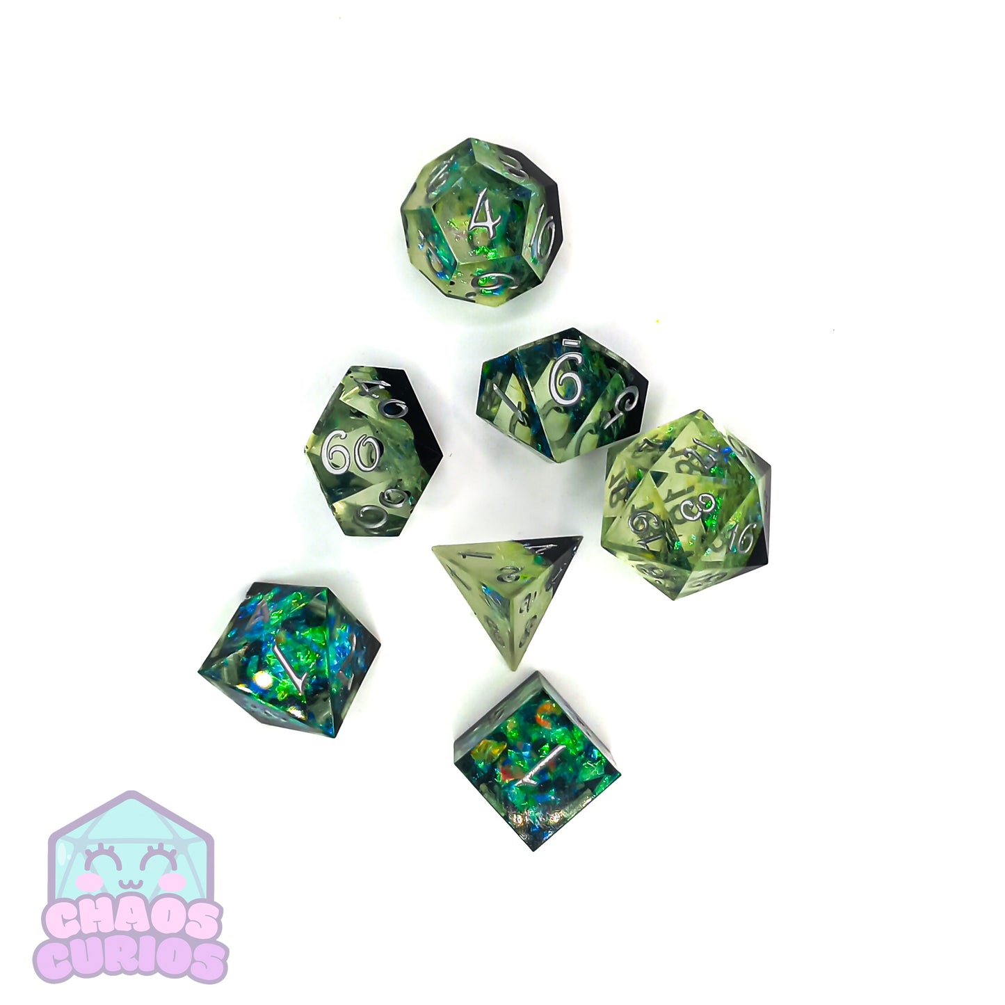 Leafy Lake Carnival 7-piece Sharp Edged Resin Dice Set