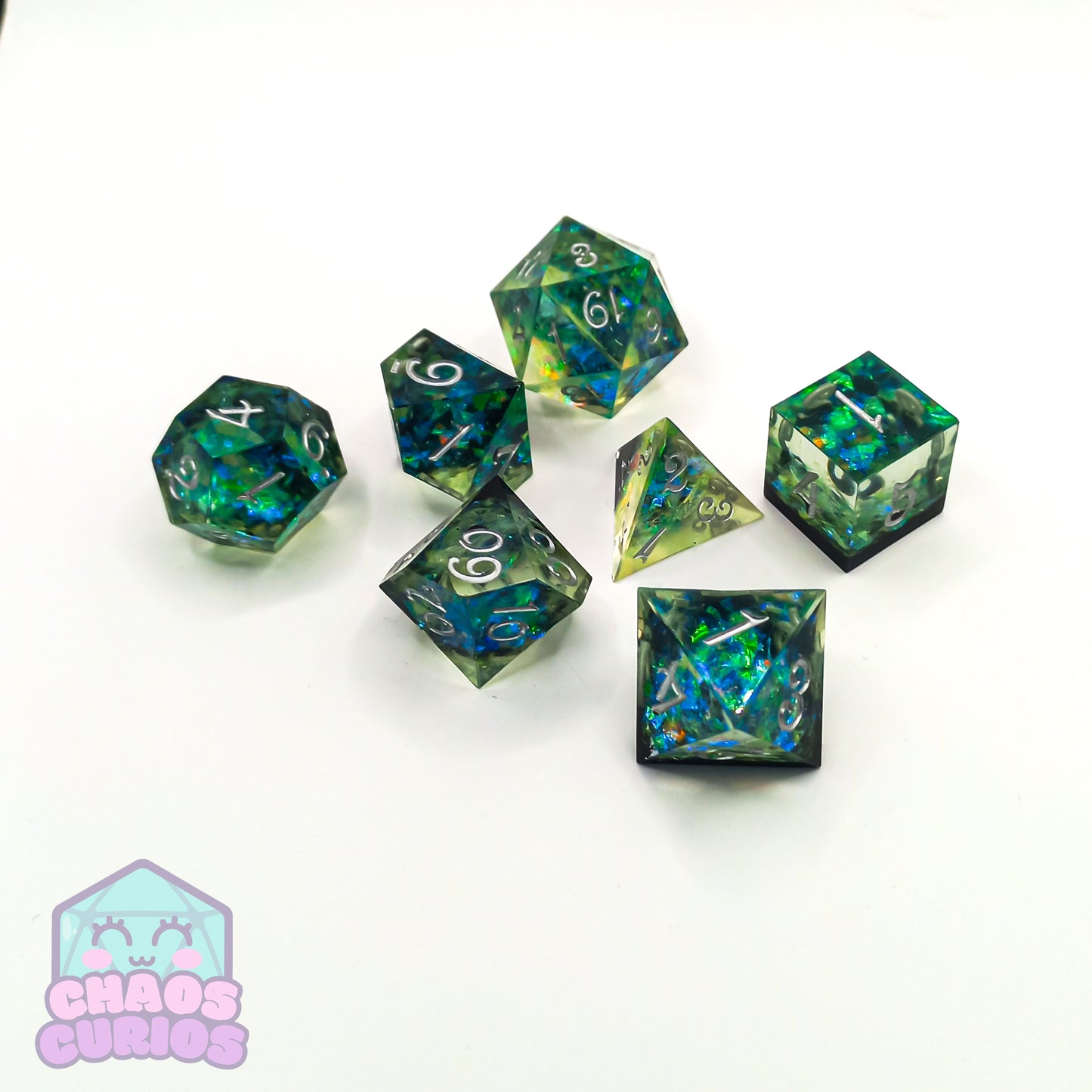 Leafy Lake Carnival 7-piece Sharp Edged Resin Dice Set