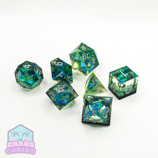 Leafy Lake Carnival 7-piece Sharp Edged Resin Dice Set