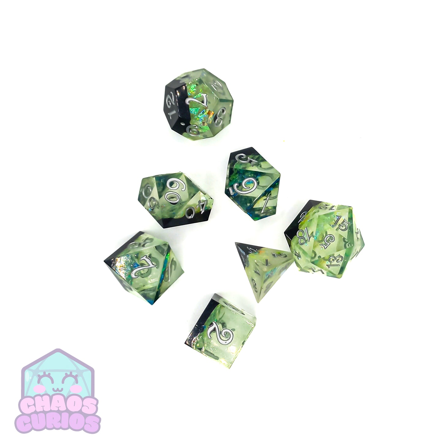 Leafy Lake Carnival 7-piece Sharp Edged Resin Dice Set