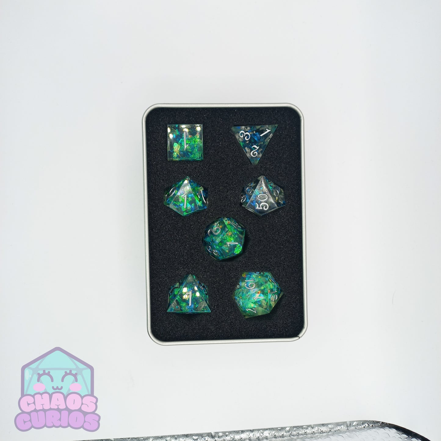 Leafy Lake Carnival 7-piece Sharp Edged Resin Dice Set