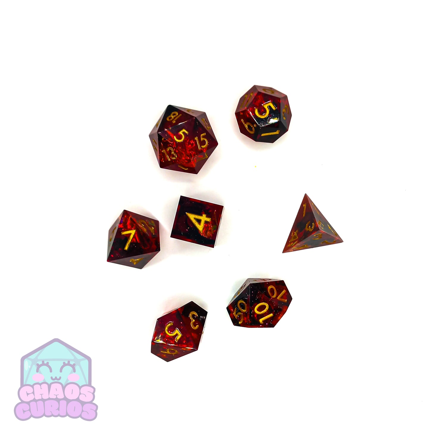 Dark Romance Red and Black 7-piece Sharp Edged Resin Dice Set