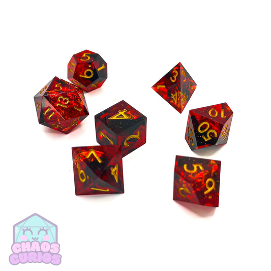 Dark Romance Red and Black 7-piece Sharp Edged Resin Dice Set