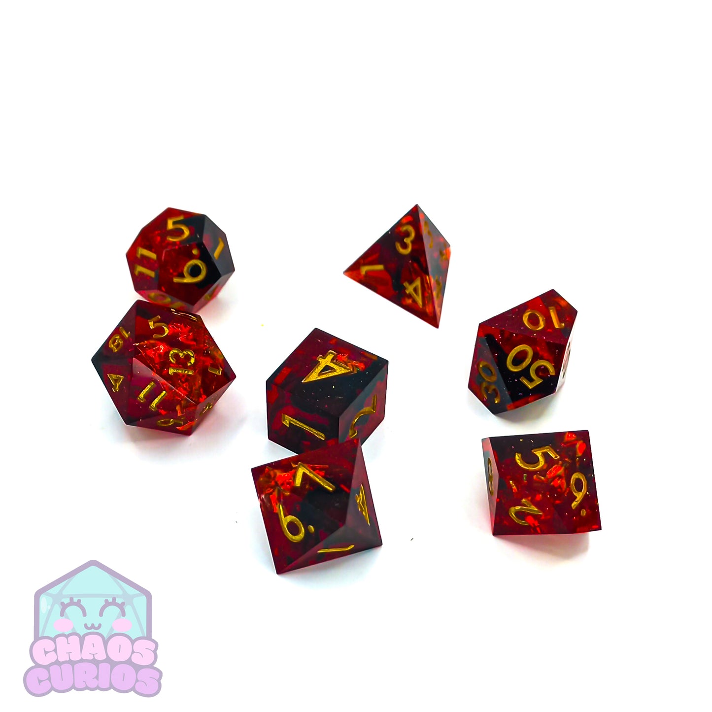 Dark Romance Red and Black 7-piece Sharp Edged Resin Dice Set