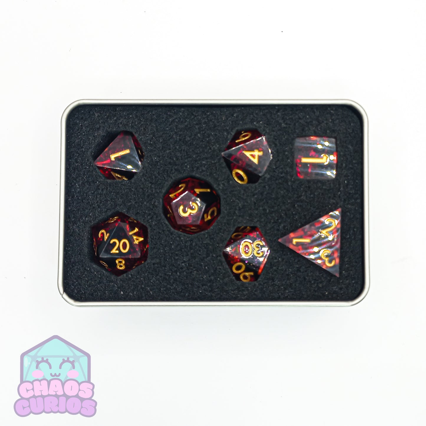 Dark Romance Red and Black 7-piece Sharp Edged Resin Dice Set