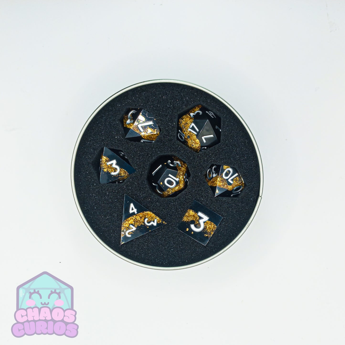 Gold Black Fault Line 7-piece Sharp Edged Resin Dice Set