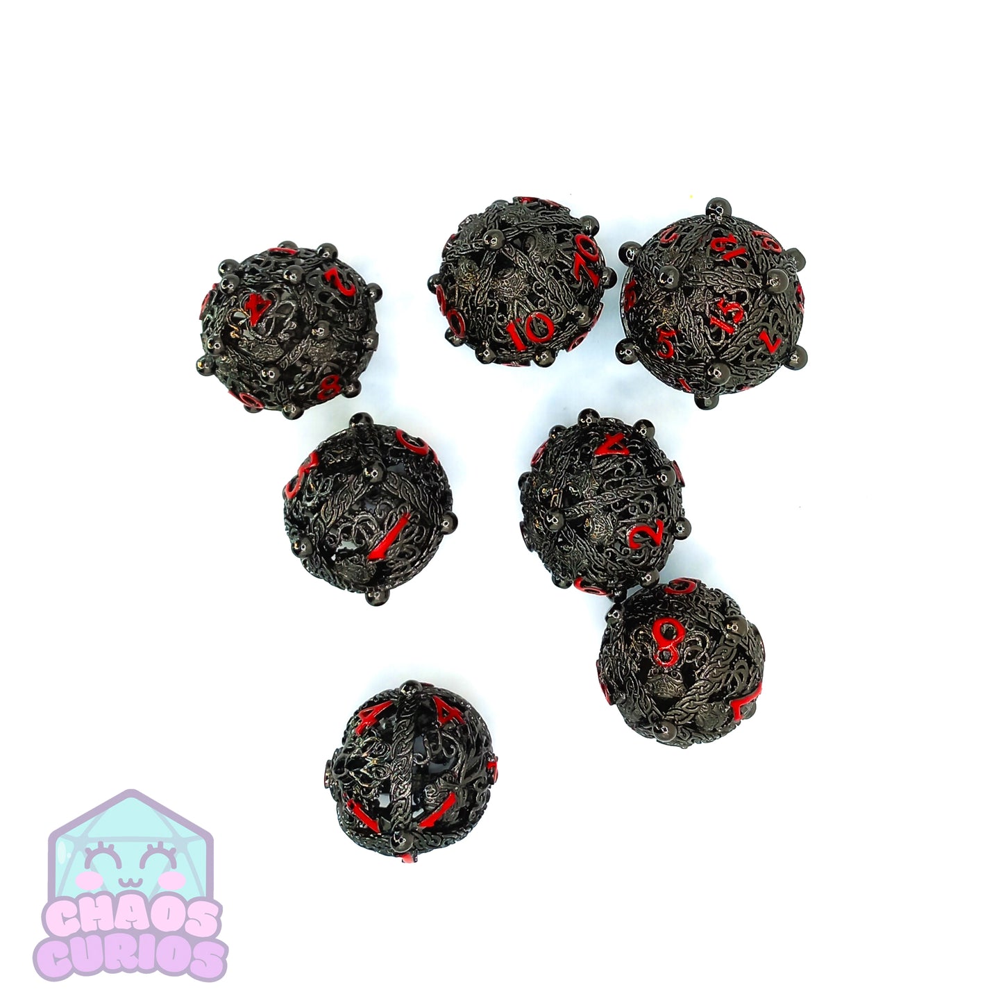 Hollow Celtic Cthulhu Red 7-piece Metal Dice Set