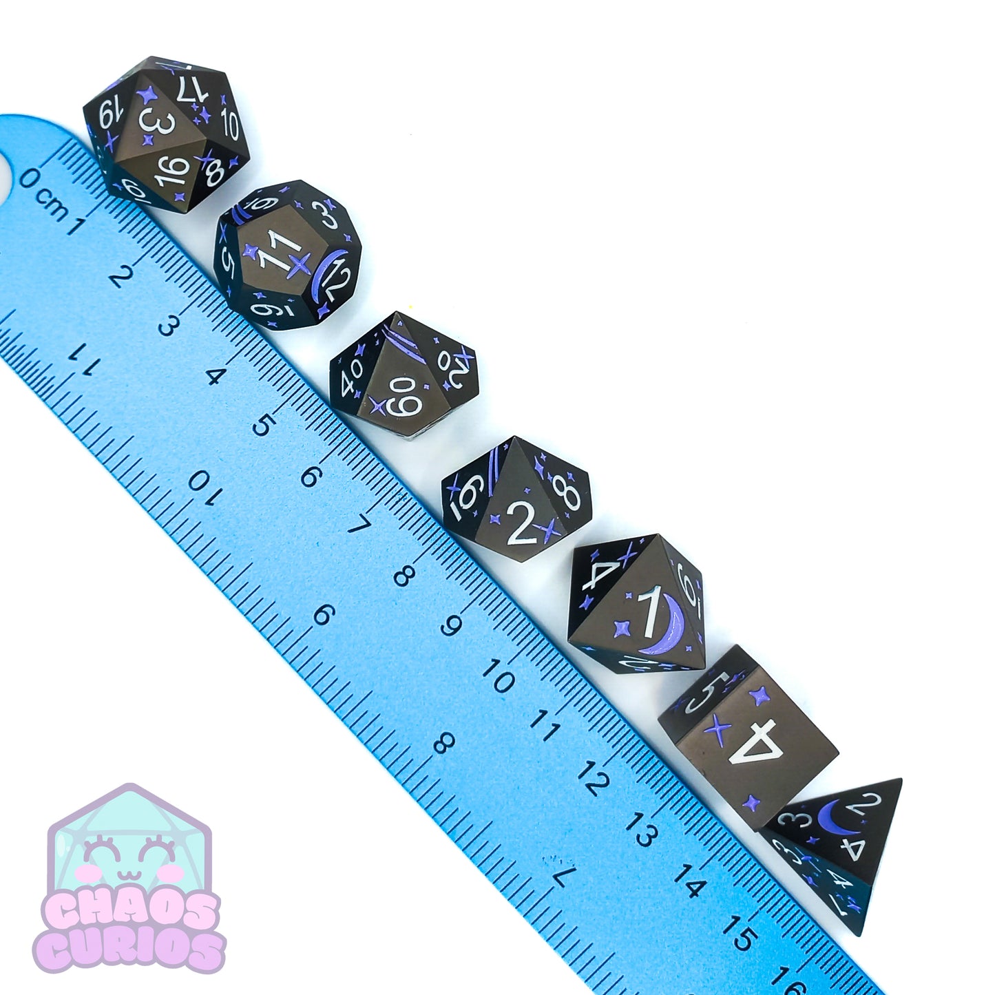 Moon and Stars Purple Matte 7-piece Metal Dice Set