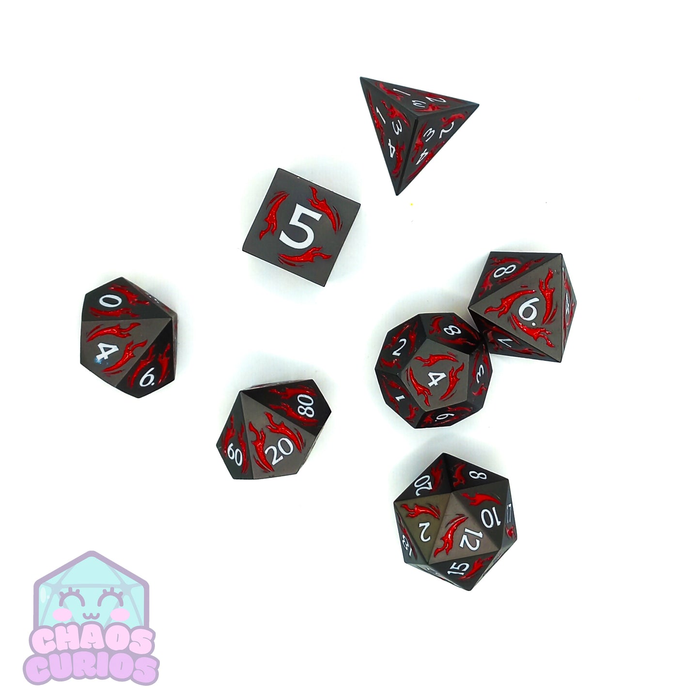 Black Red Dagger Matte 7-piece Metal Dice Set