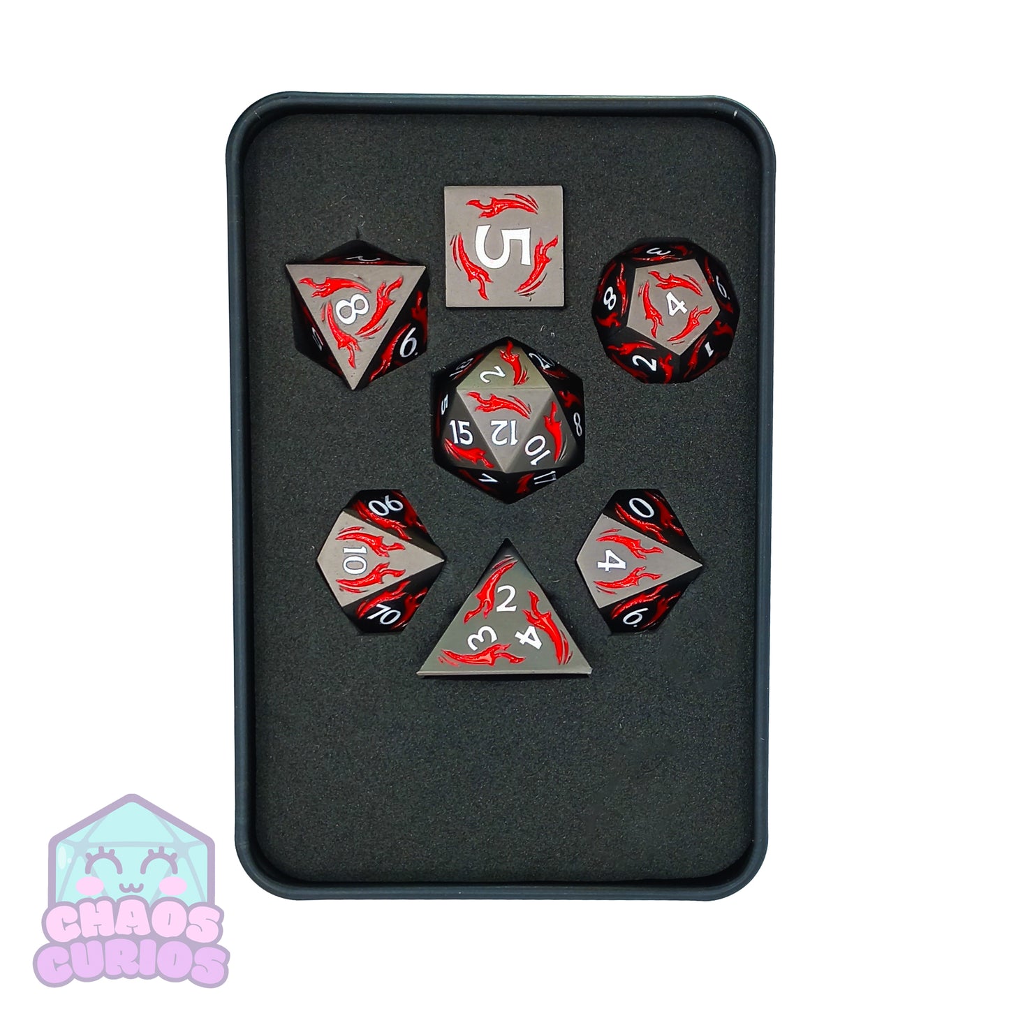 Black Red Dagger Matte 7-piece Metal Dice Set