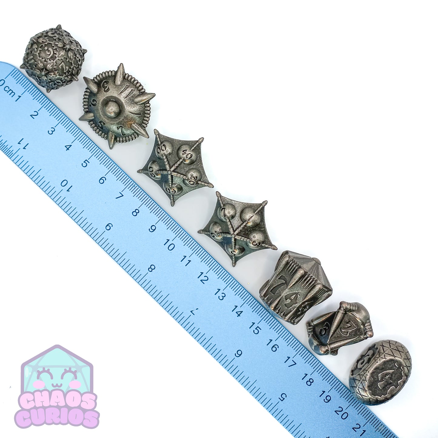 Weapon Shaped Silver 7-piece Metal Dice Set