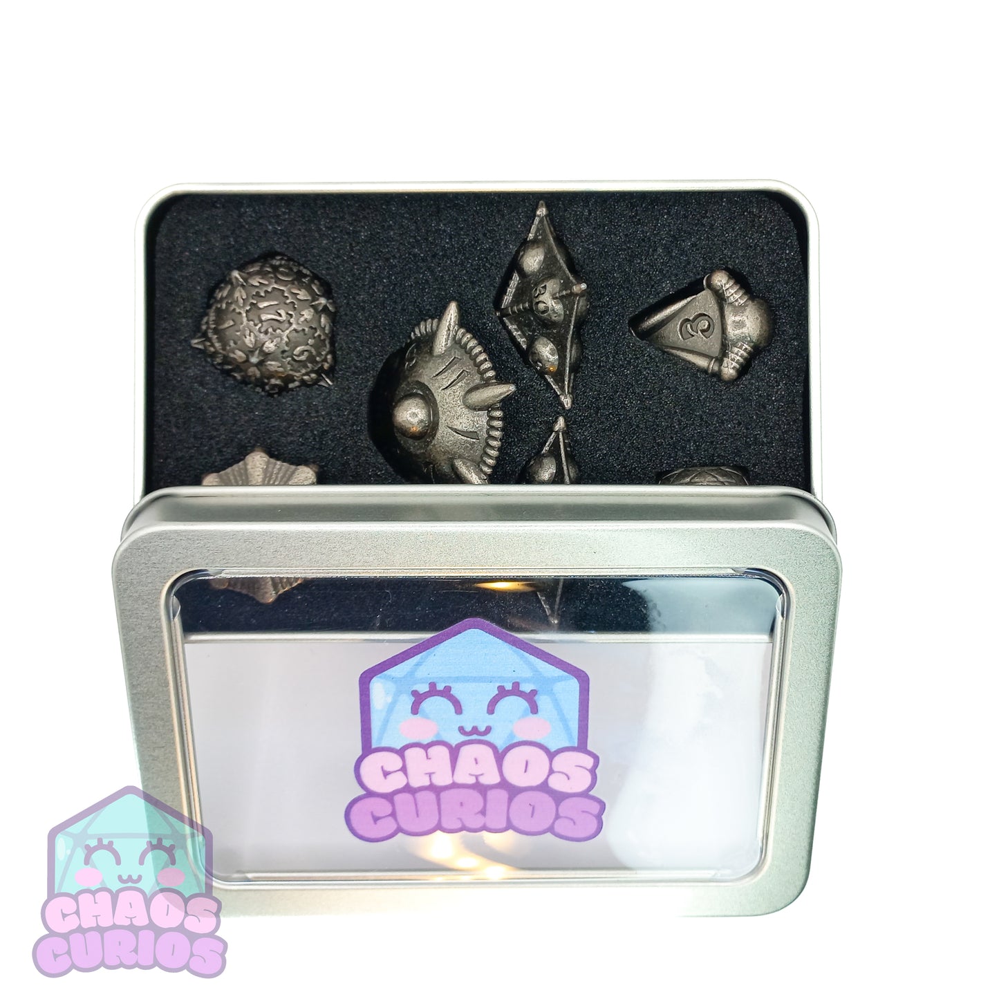 Weapon Shaped Silver 7-piece Metal Dice Set