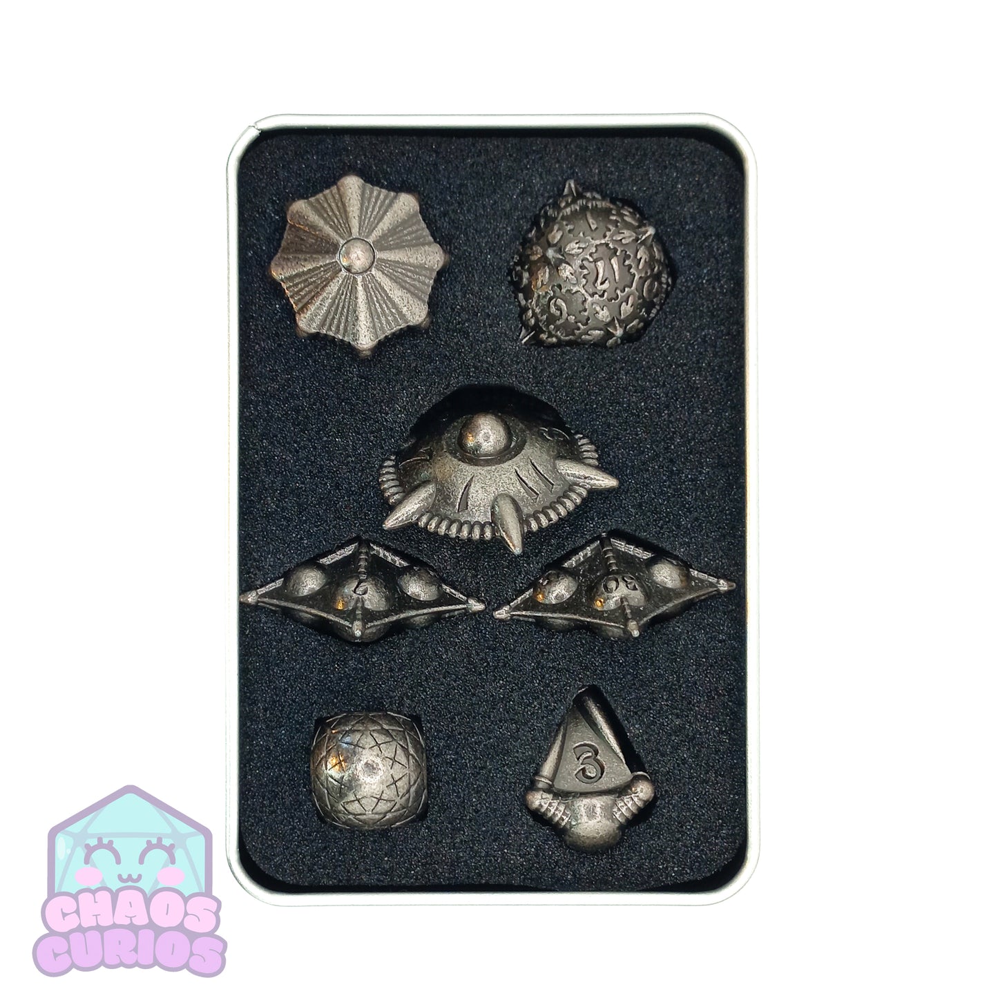 Weapon Shaped Silver 7-piece Metal Dice Set