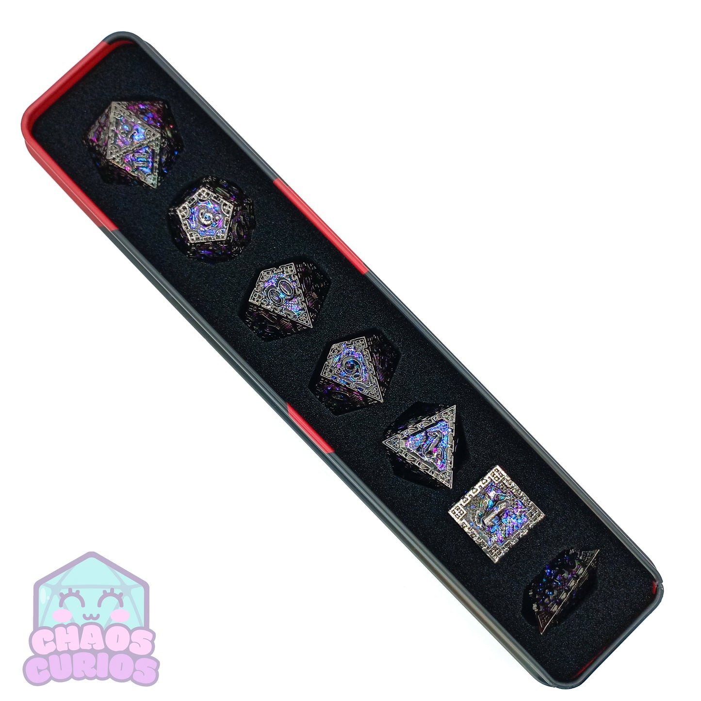 Purple Glittery Stained Glass Window Style Gunmetal 7-piece Metal Dice Set