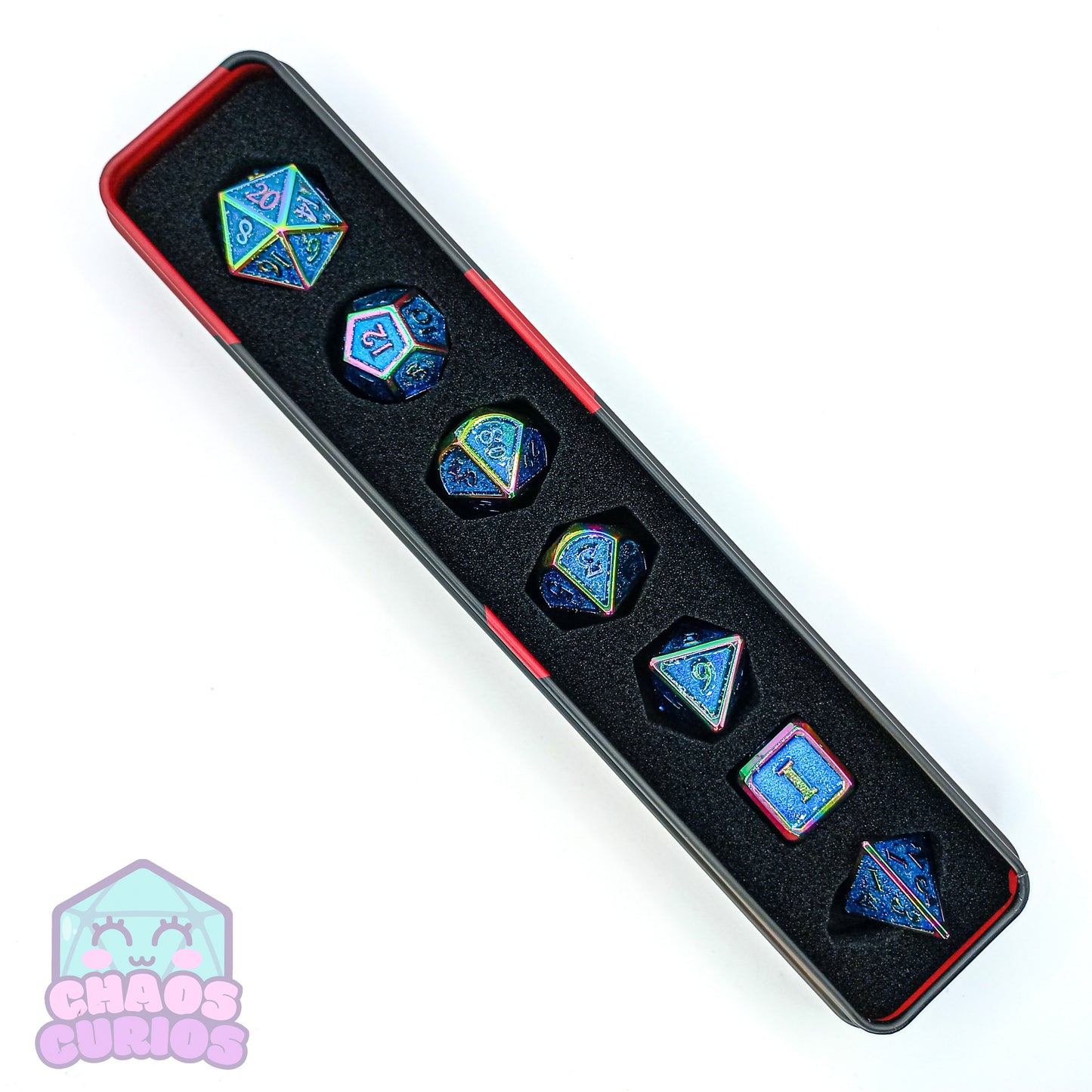 Blue Glittery Electroplated 7-piece Metal Dice Set