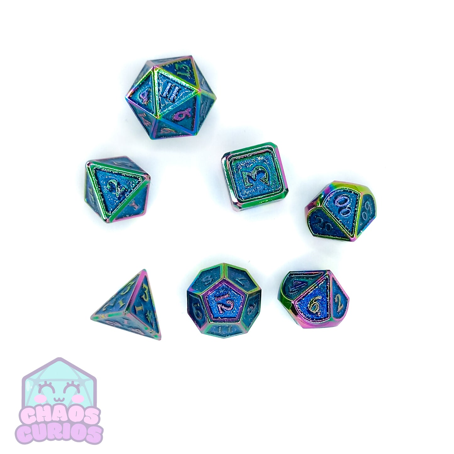 Blue Glittery Electroplated 7-piece Metal Dice Set