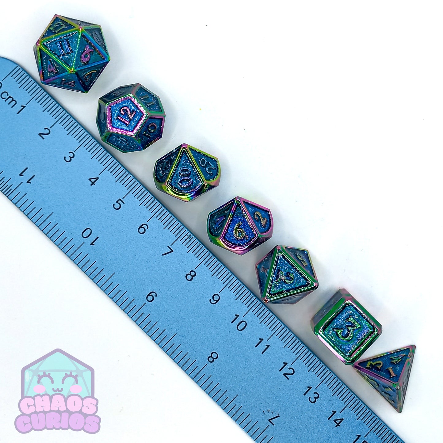 Blue Glittery Electroplated 7-piece Metal Dice Set