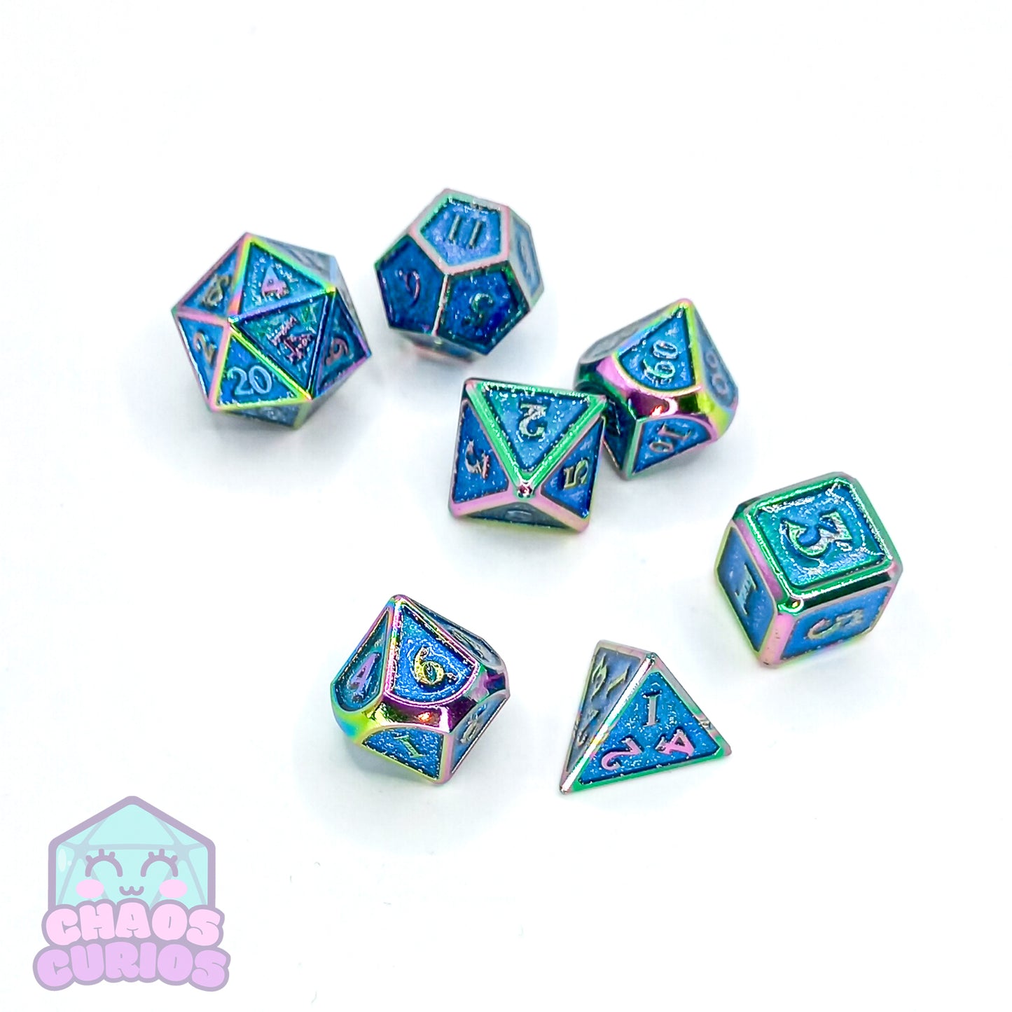 Blue Glittery Electroplated 7-piece Metal Dice Set