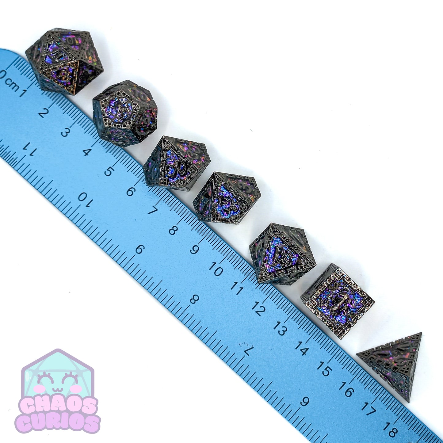 Purple Glittery Stained Glass Window Style Gunmetal 7-piece Metal Dice Set