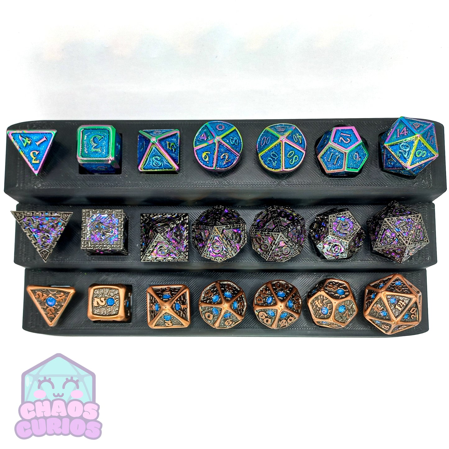 Tumbled Copper Blue Studded 7-piece Metal Dice Set