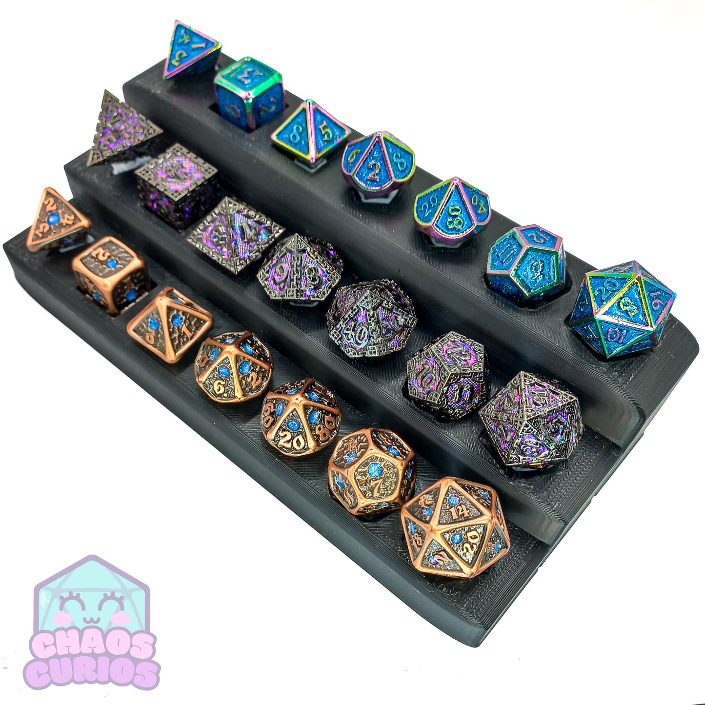 Tumbled Copper Blue Studded 7-piece Metal Dice Set