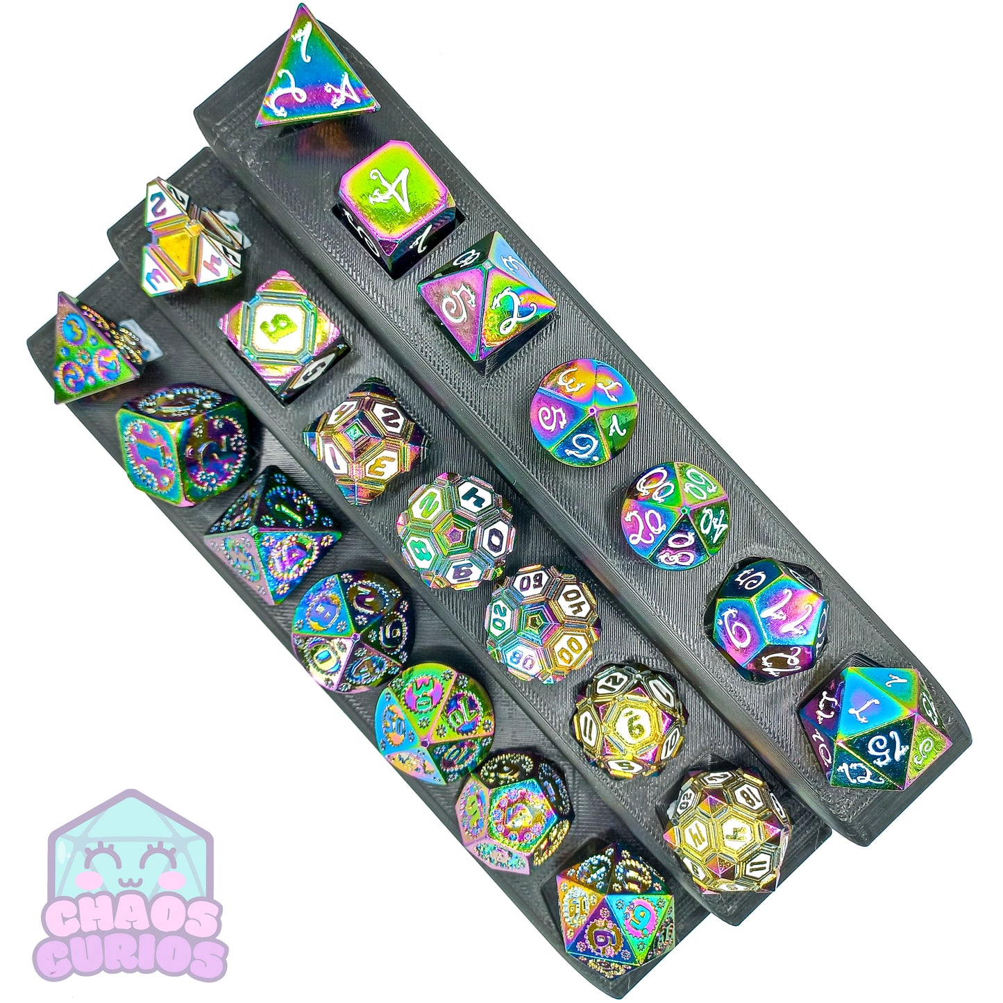 Elven Style Rainbow Electroplated 7-piece Metal Dice Set