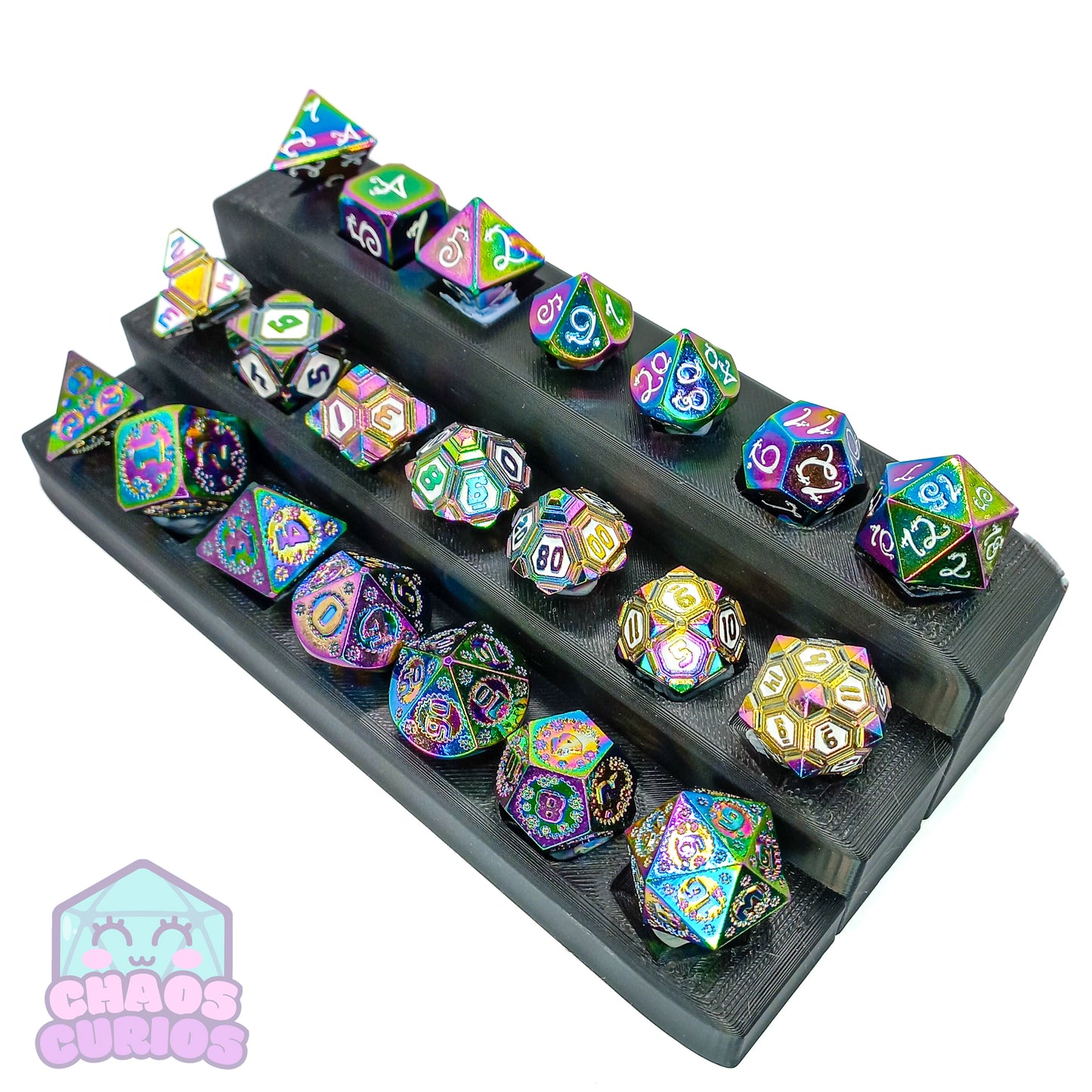 Elven Style Rainbow Electroplated 7-piece Metal Dice Set