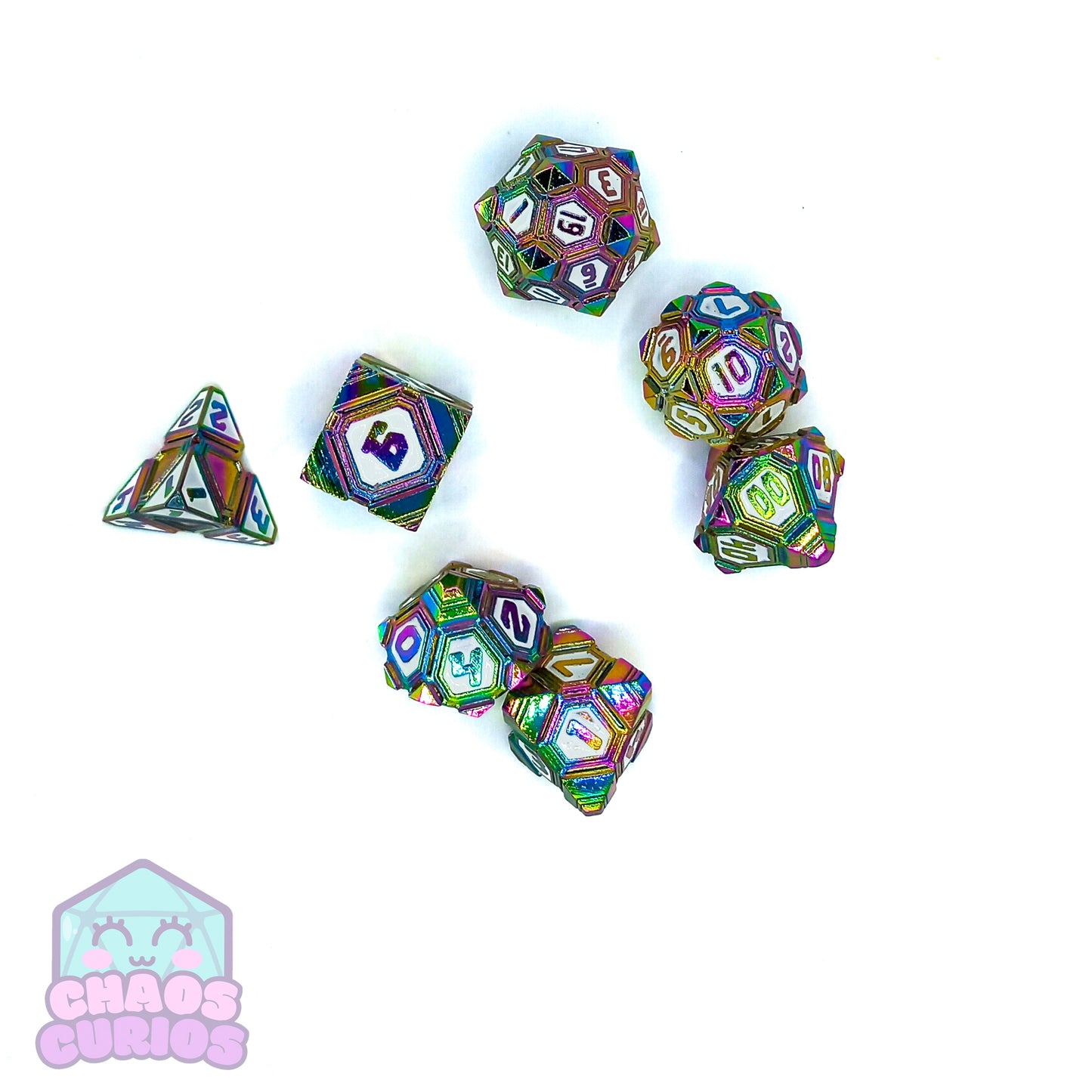 Futuristic Sci-Fi Rainbow Electroplated 7-piece Metal Dice Set