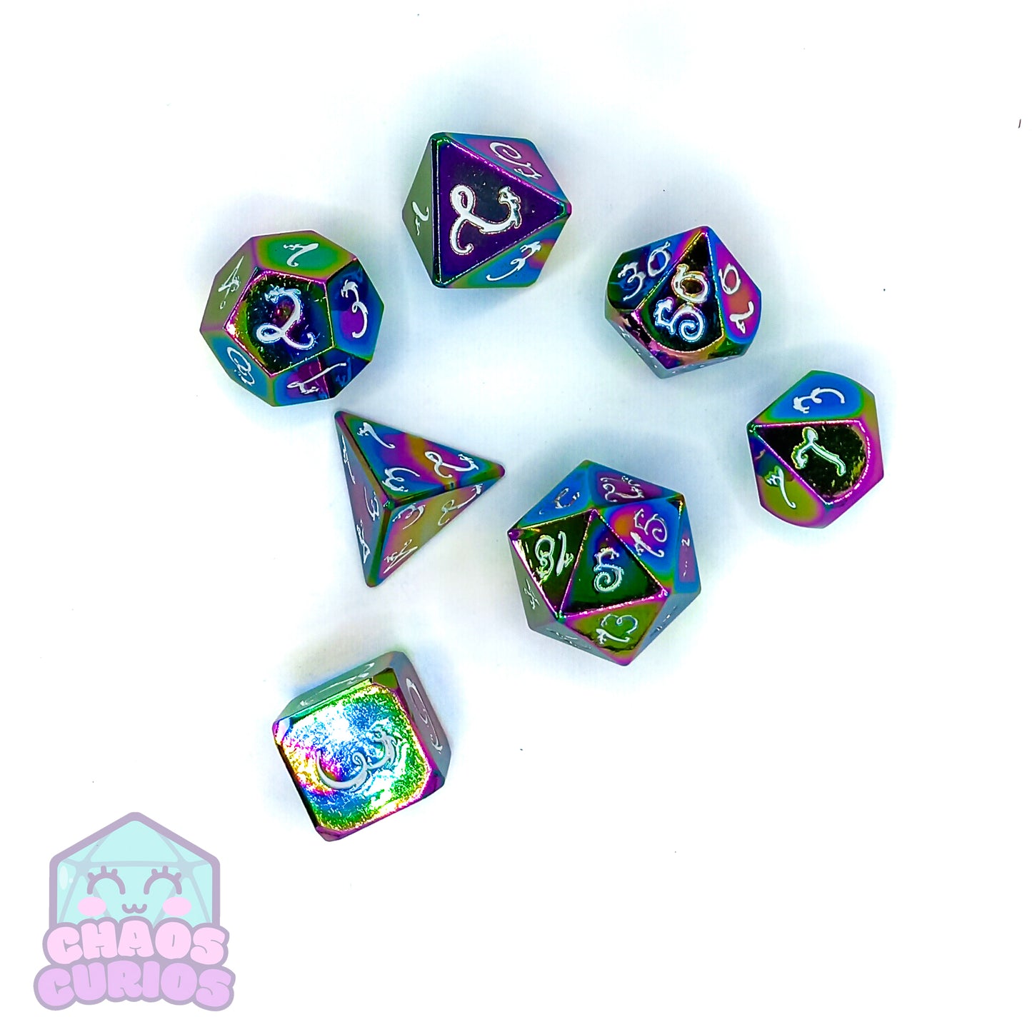 Elven Style Rainbow Electroplated 7-piece Metal Dice Set