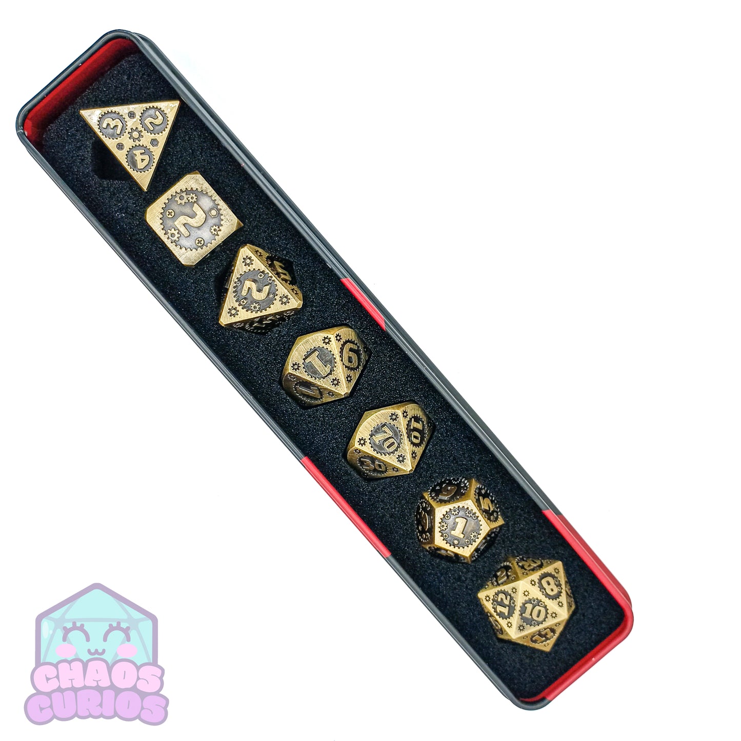 Steampunk Cogs Bronze 7-piece Metal Dice Set