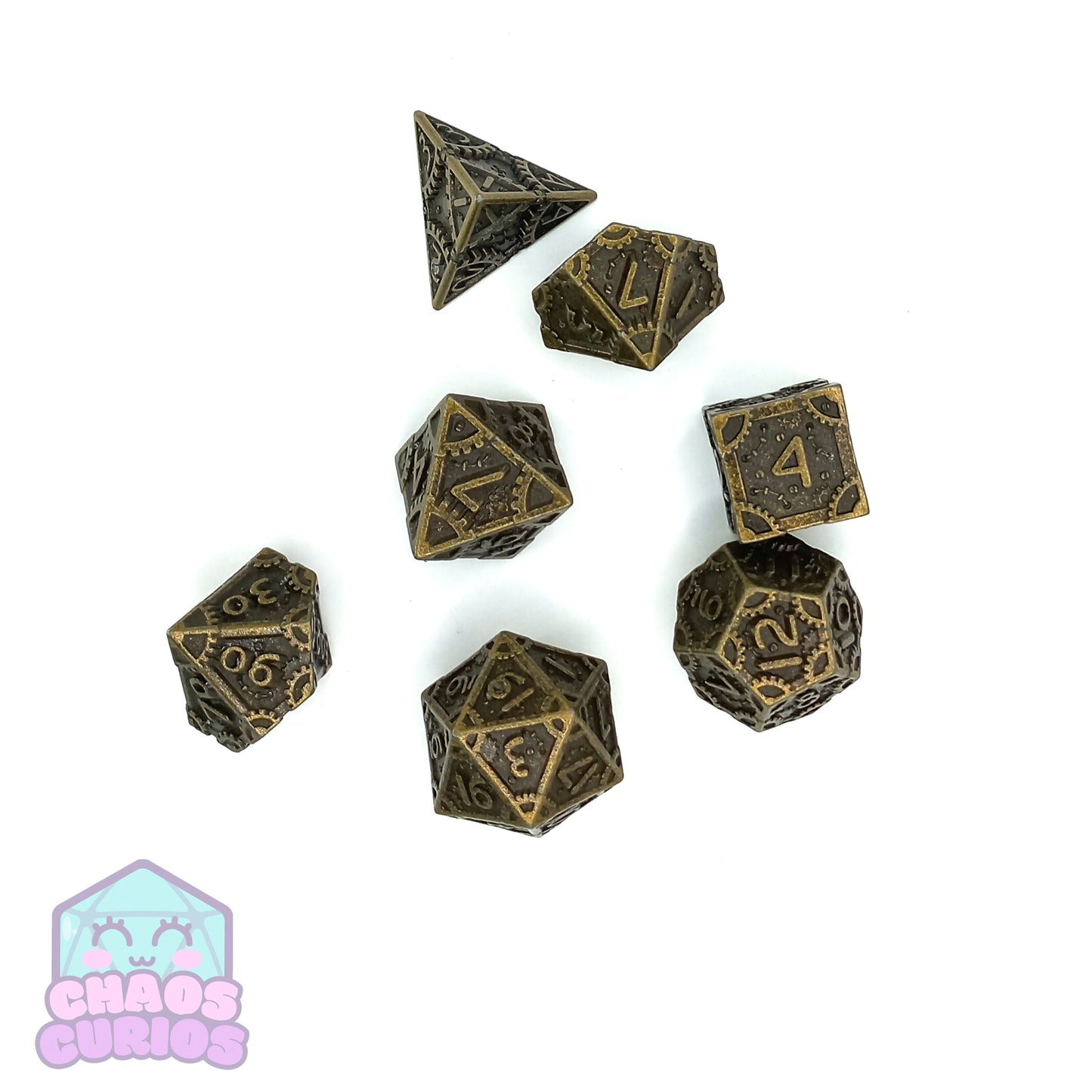 Steampunk Cogs Bronze 7-piece Metal Dice Set