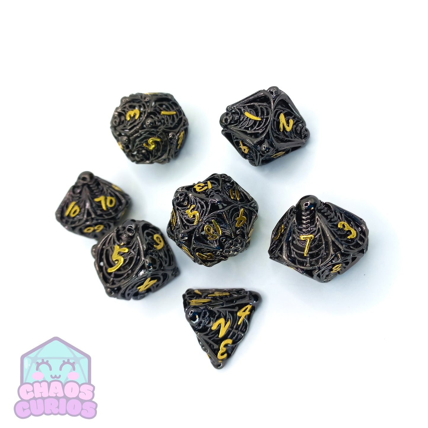 Hollow Skull 7-piece Metal Dice Set