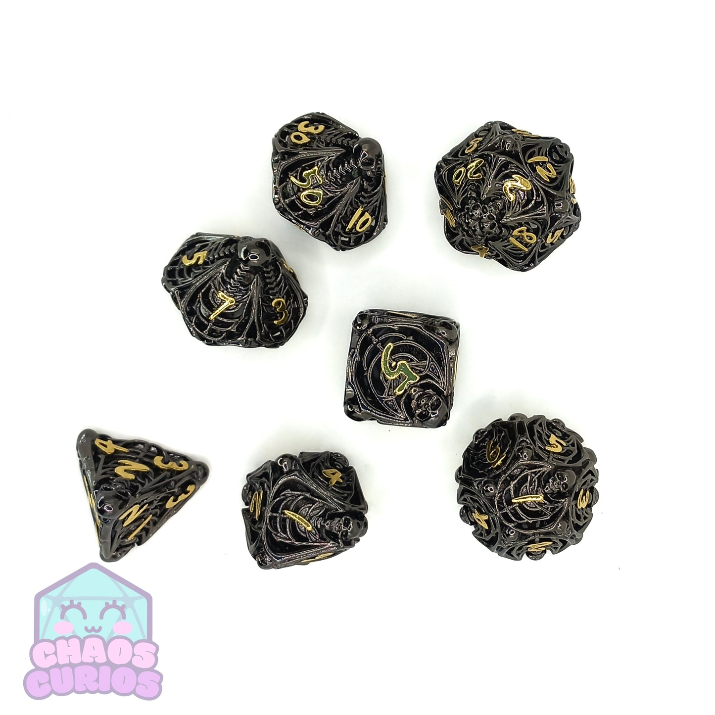 Hollow Skull 7-piece Metal Dice Set