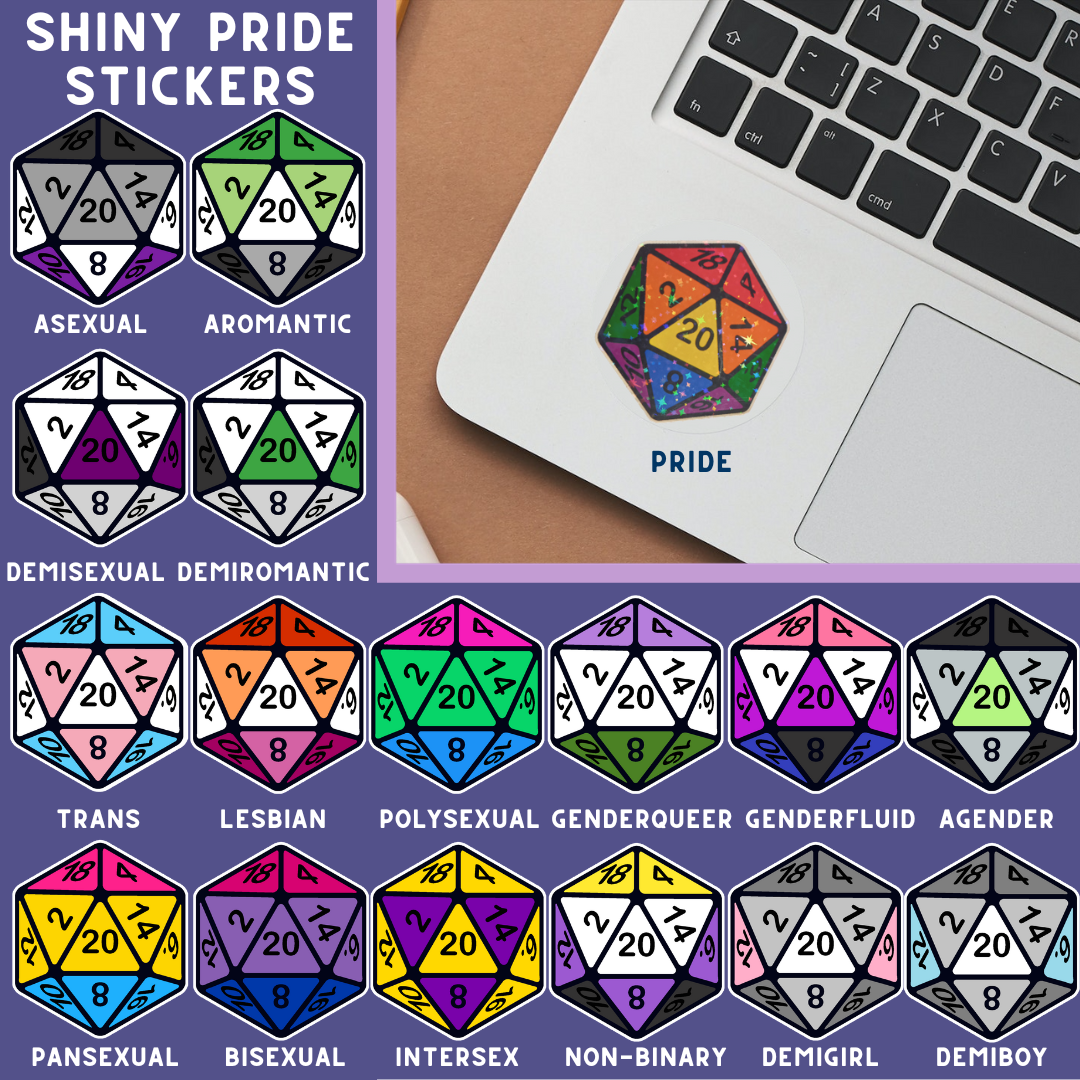 D20 Pride Flag Shiny Stickers