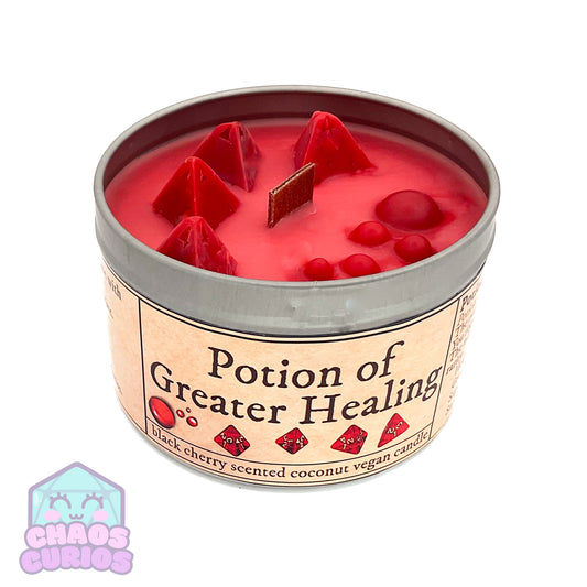 Potion of Healing, DnD Dice Candle, Wood Wick, Cherry Bakewell Scented, Roleplay Candle, Dice Wax Melts, 35+ Hours