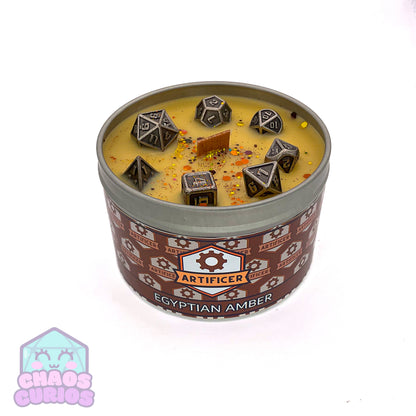 Artificer, RPG Character Candle, RPG Dice Candle, Wooden Wick, Egyptian Amber Scented, Roleplay Candle, Dice Wax Melts, 35+ Hours