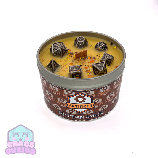 Artificer, RPG Character Candle, RPG Dice Candle, Wooden Wick, Egyptian Amber Scented, Roleplay Candle, Dice Wax Melts, 35+ Hours