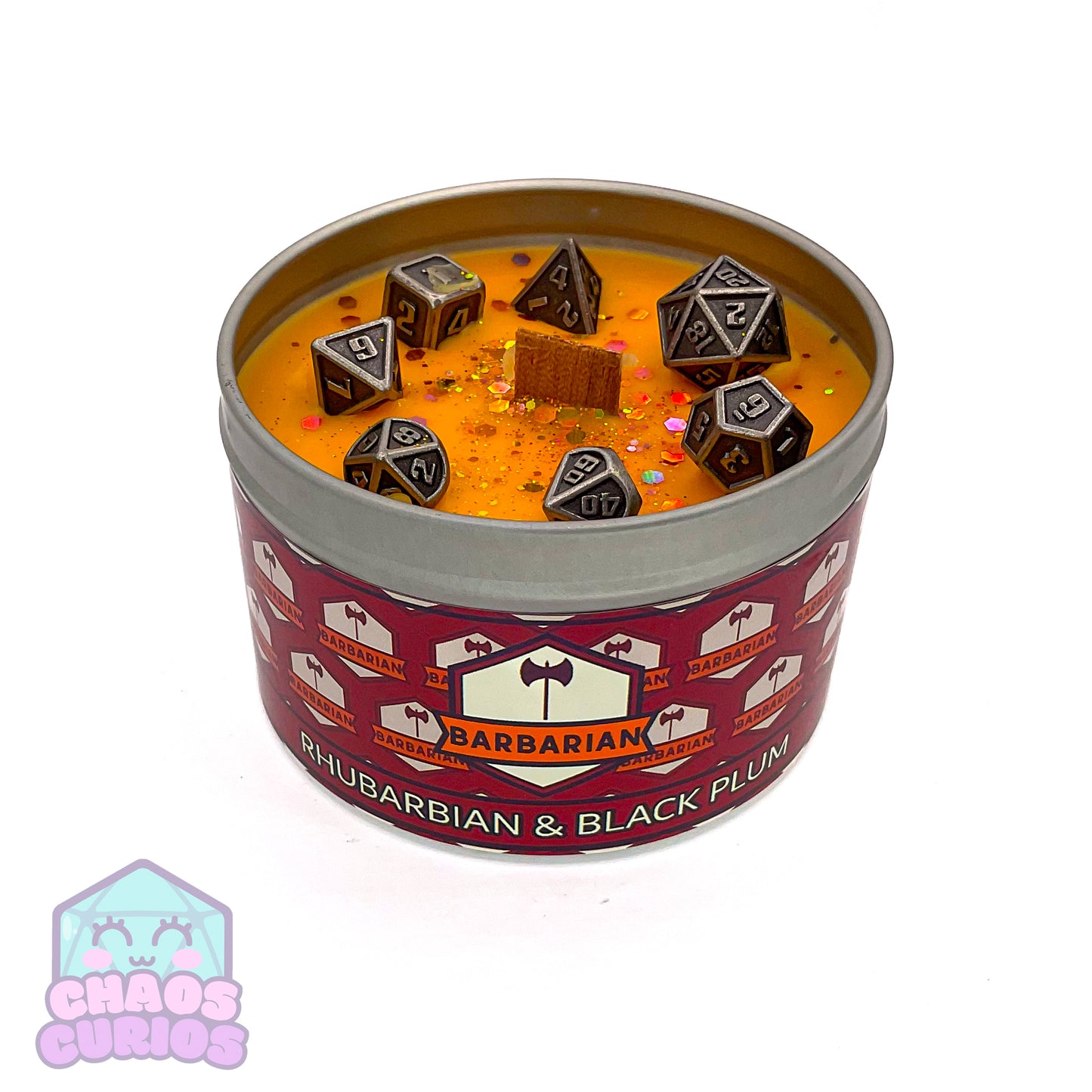 Barbarian, DnD Character Candle, DnD Dice Candle, Wooden Wick, Rhubarb and Black Plum Scented, Roleplay Candle, Dice Wax Melts, 35+ Hours