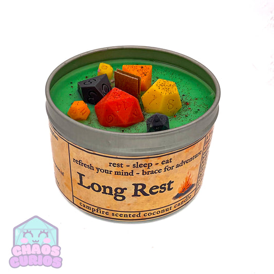 Long Rest Candle, Short Rest Candle, DnD Dice Candle, Wood Wick, Egyptian Amber Scented, Roleplay Candle, Dice Wax Melts, 35+ Hours