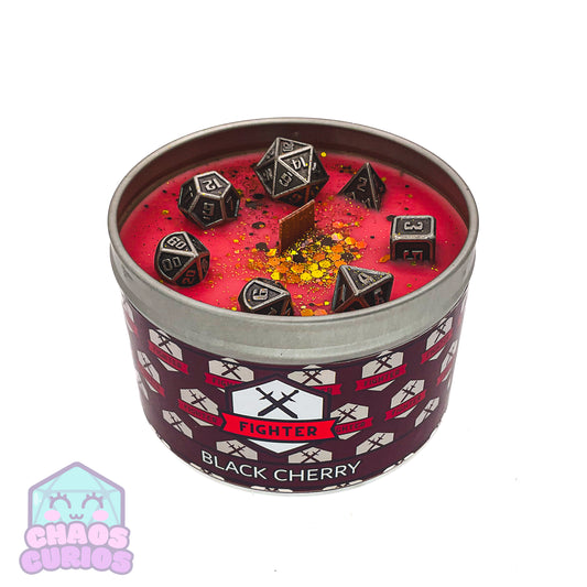 Fighter, DnD Character Candle, DnD Dice Candle, Wooden Wick, Black Cherry Scented, Roleplay Candle, Dice Wax Melts, 35+ Hours