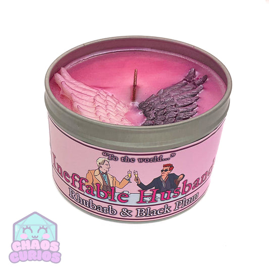 Ineffable Husbands Vegan Coconut Wax Candle, Rhubarb and Black Plum, 35 hrs+ burn time, Angel/Demon Inspired Candle, Good Omens Candle, Good Omens Fandom