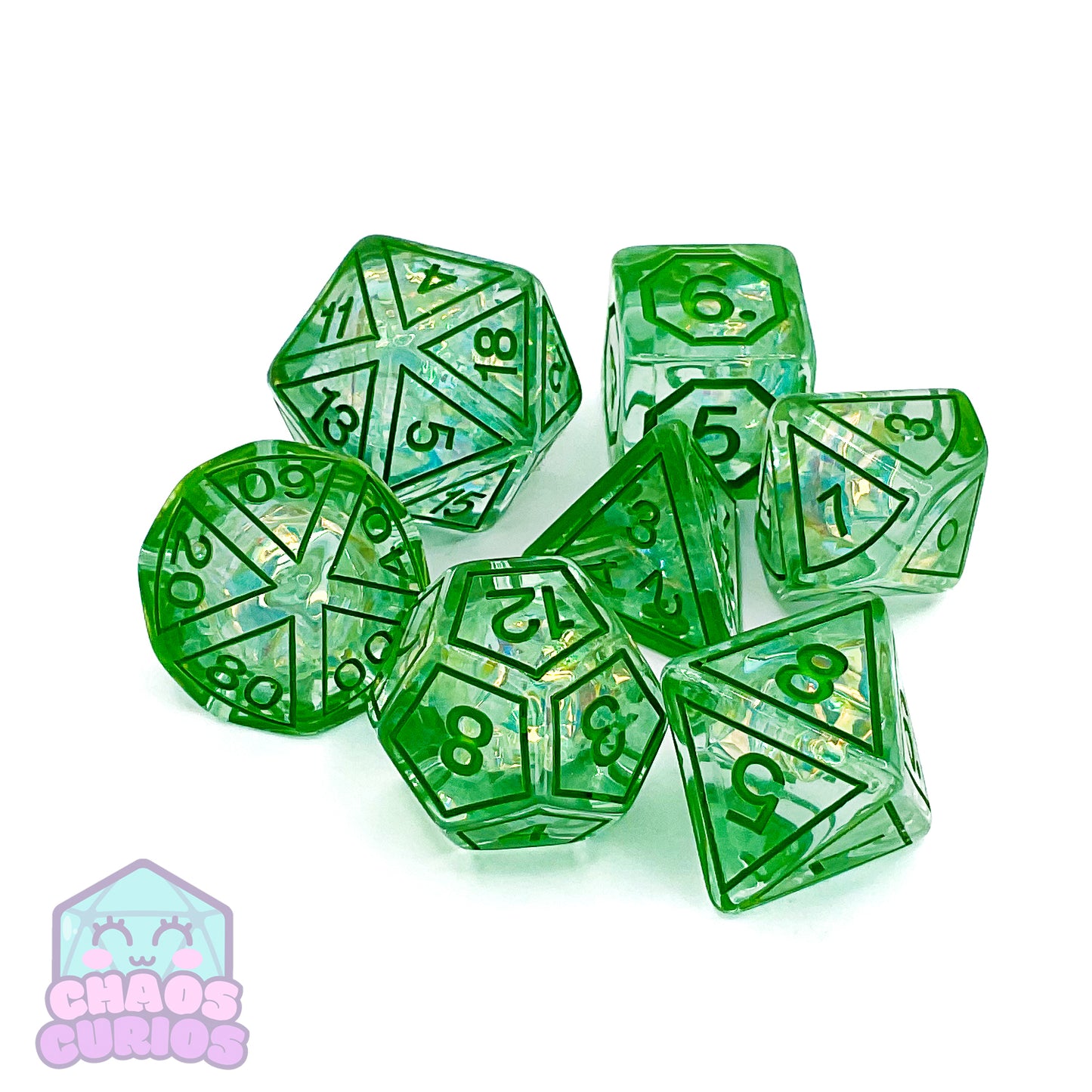 Suncatcher Green 7-piece Resin Dice Set