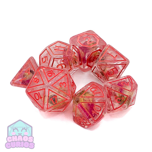 Suncatcher Pink Roses 7-piece Resin Dice Set